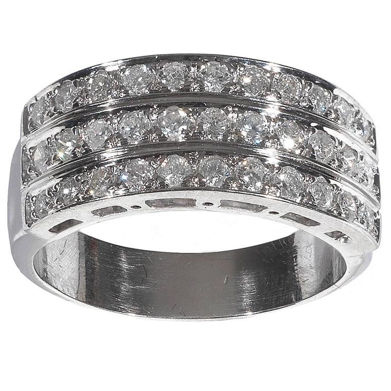 Round Cut Diamond Gold Three Row Band Ring For Sale