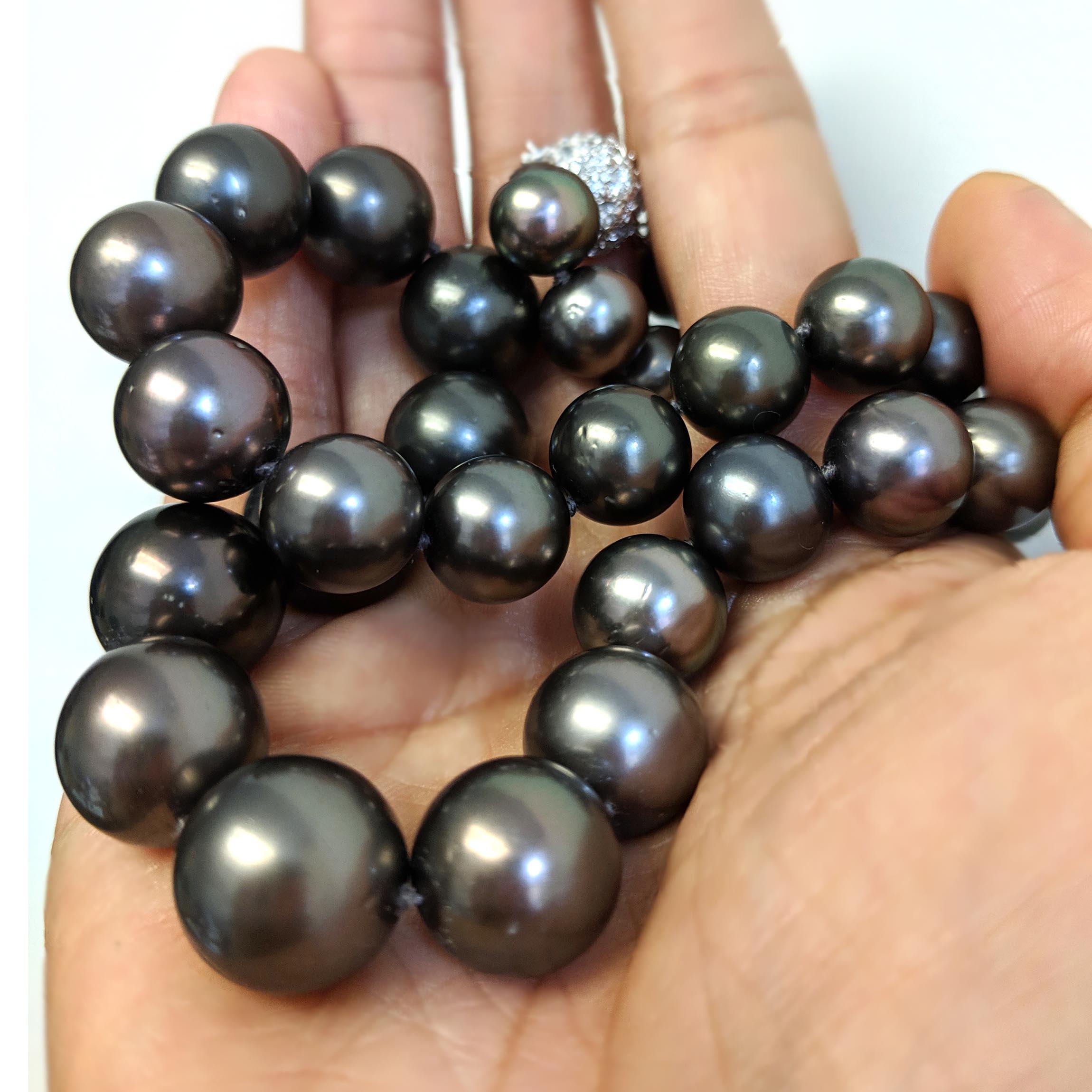 Black Tahitian Pearl and Gold Necklace In Good Condition In New York, NY