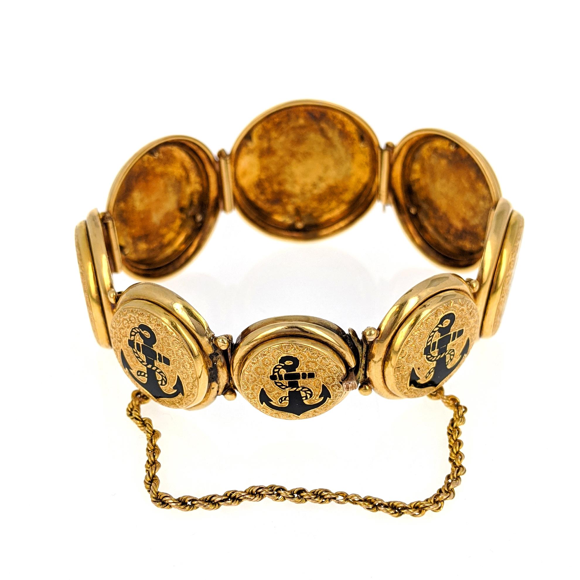 Antique Anchors Enamel Gold Link Bracelet For Sale 4