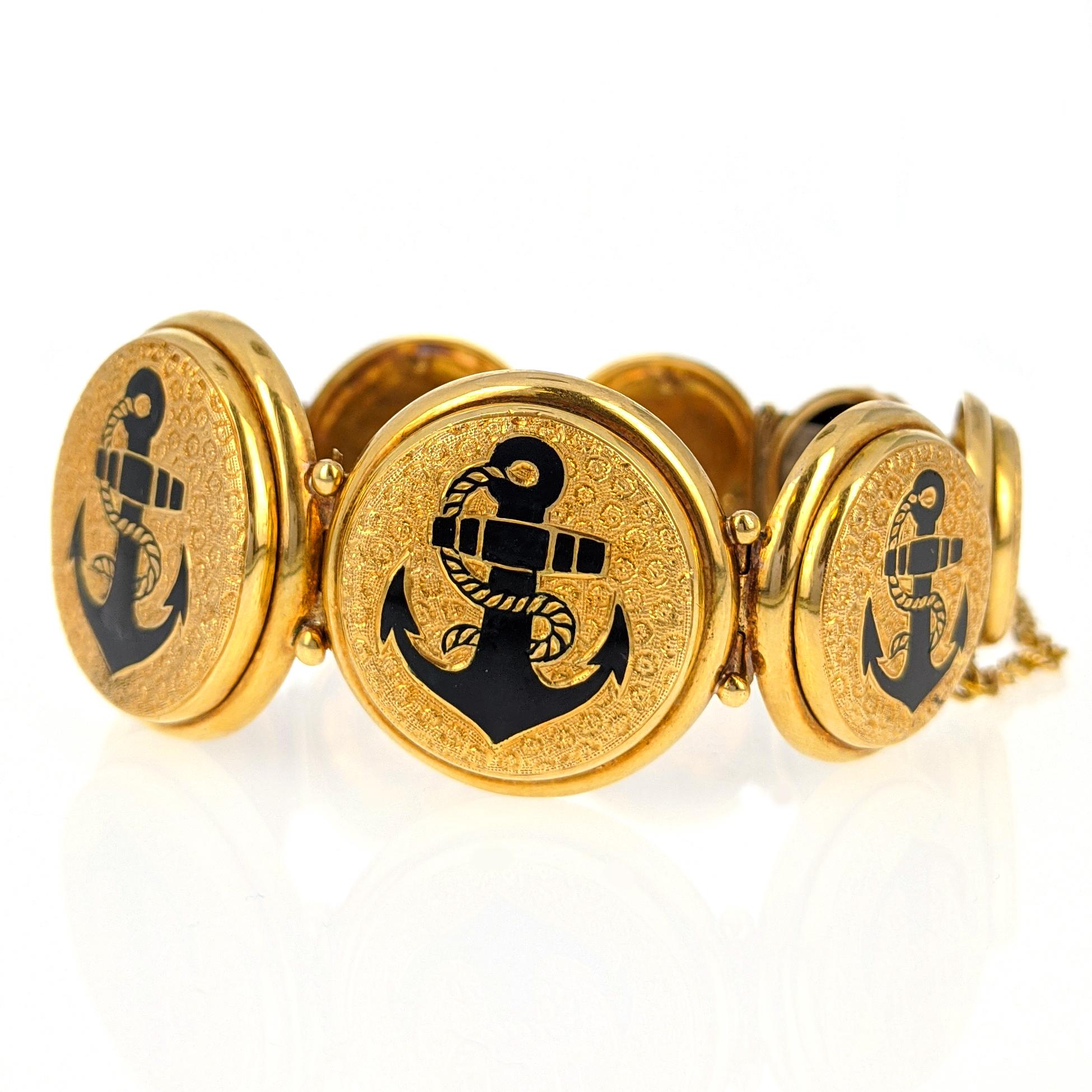 Antique Anchors Enamel Gold Link Bracelet For Sale 1