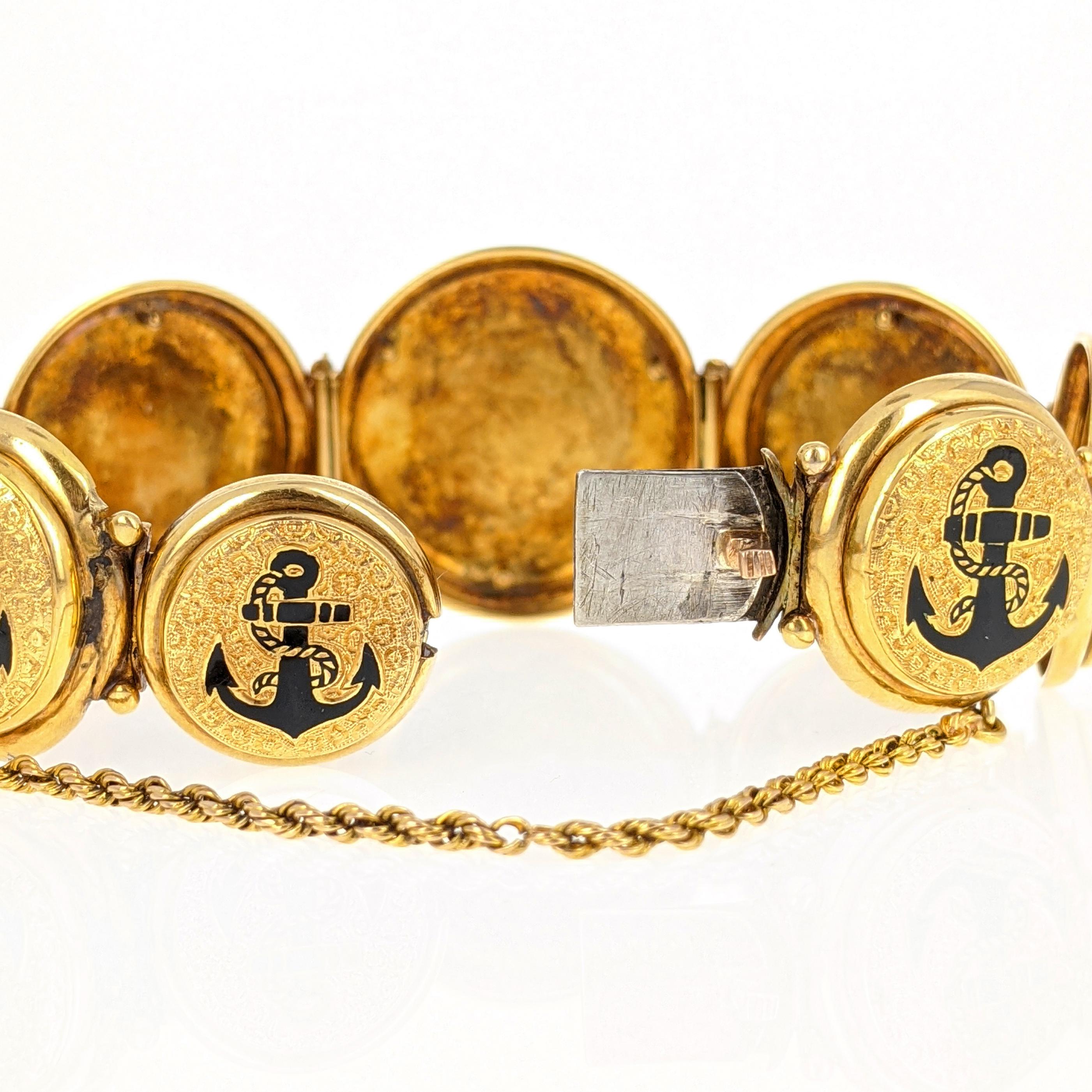 Antique Anchors Enamel Gold Link Bracelet For Sale 5
