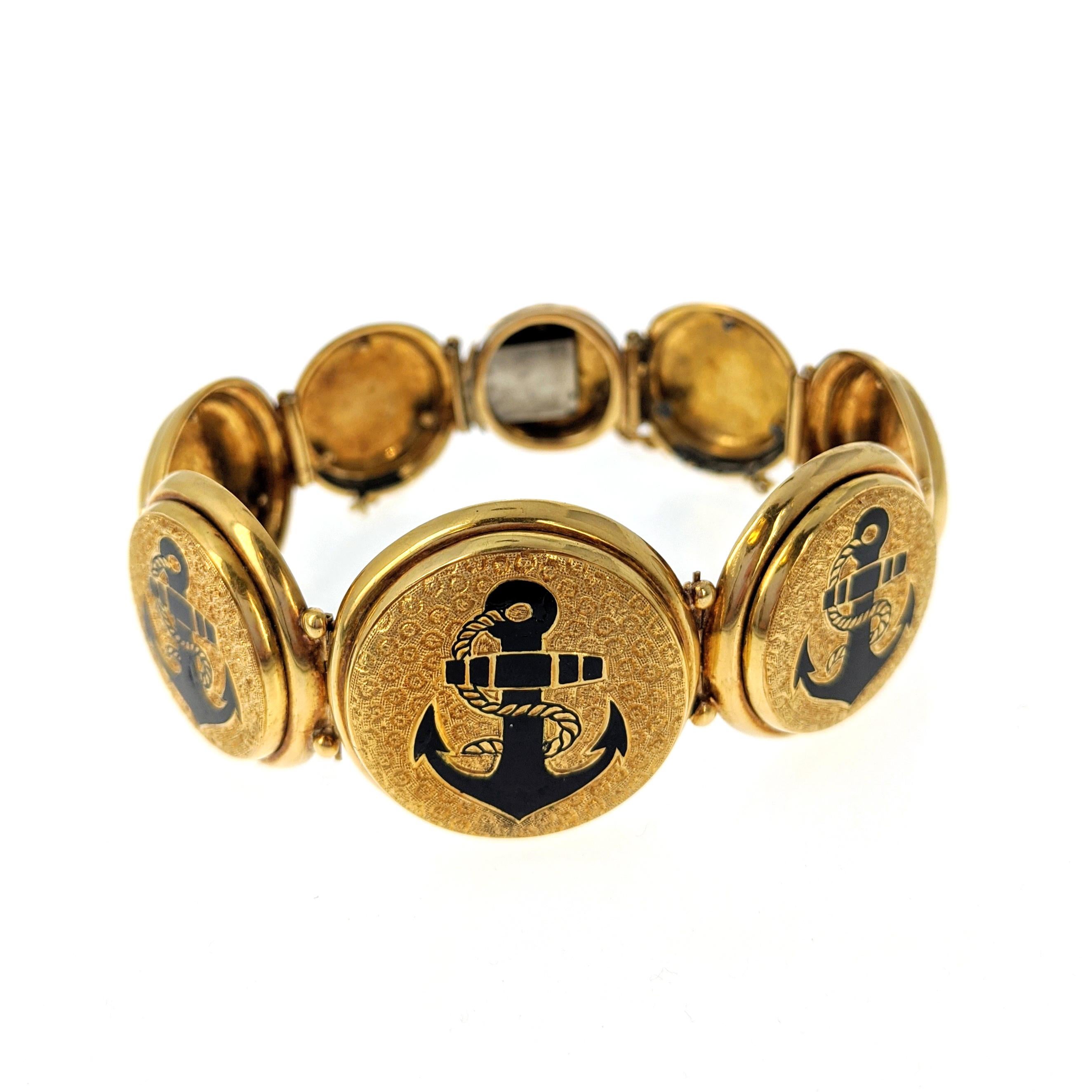 Antique Anchors Enamel Gold Link Bracelet For Sale 2