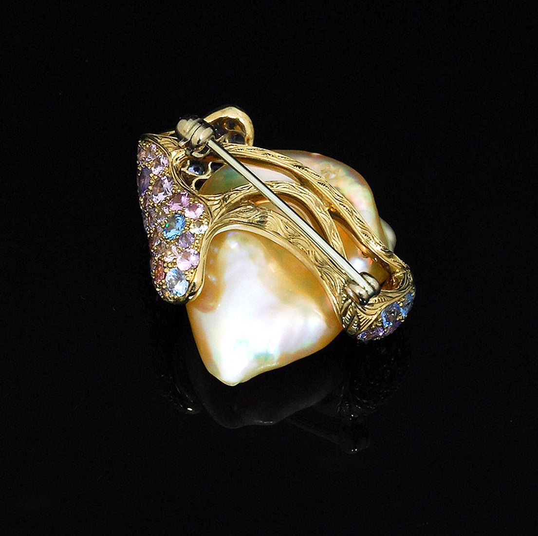 Naomi Sarna Chinese Pearl Diamond Sapphire Gold First Wave Brooch at
