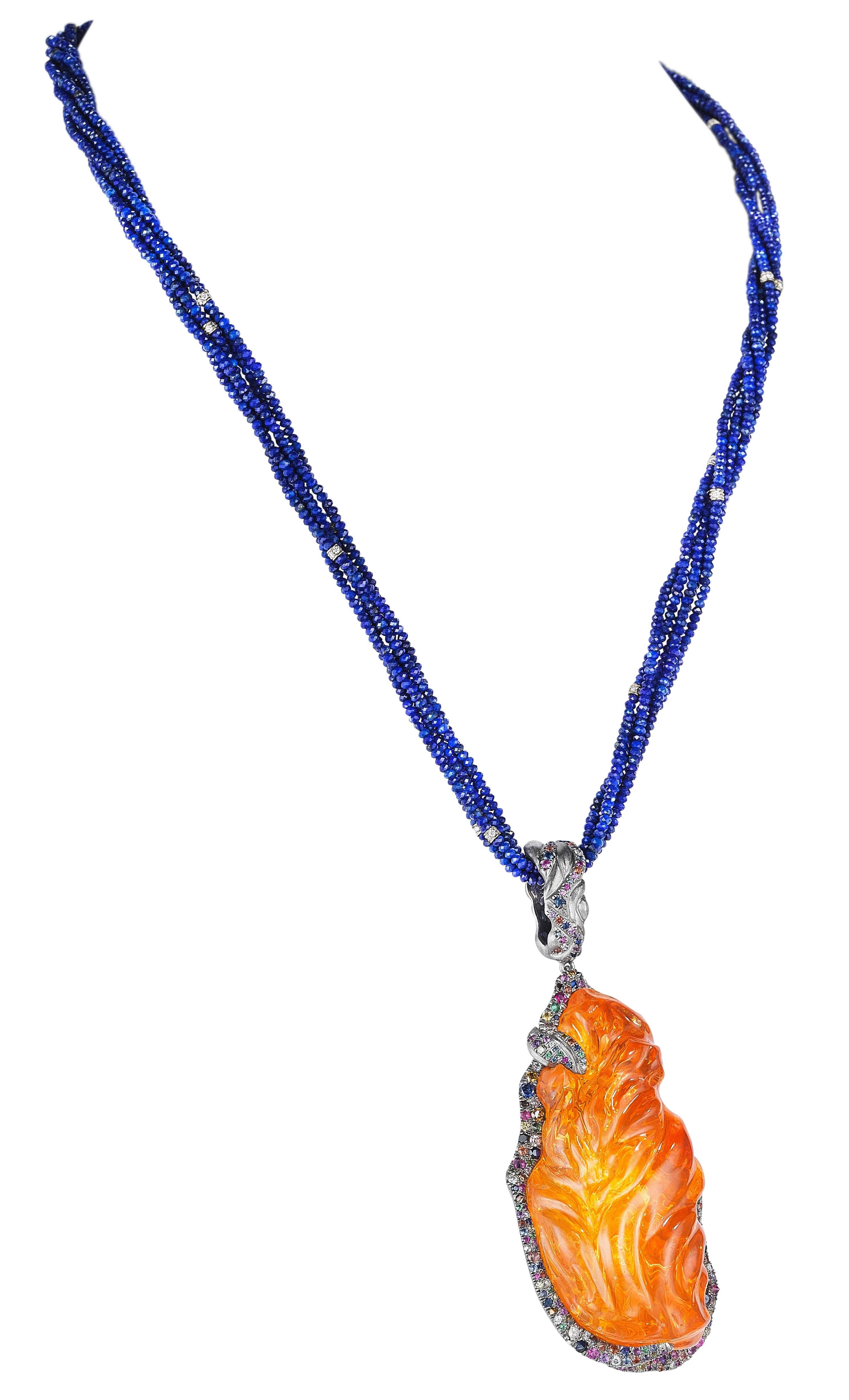 Naomi Sarna Fire Opal Multi-Color Diamond Sapphire Lapis Lazuli Necklace For Sale 3