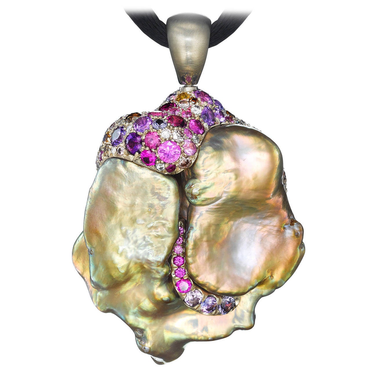 Naomi Sarna Freshwater Pearl Sapphire Diamond Gold Pendant