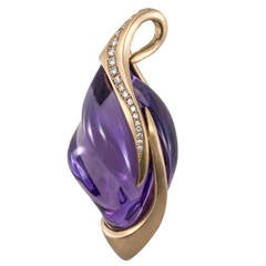 Naomi Sarna Amethyst Diamond Gold Carved Pendant