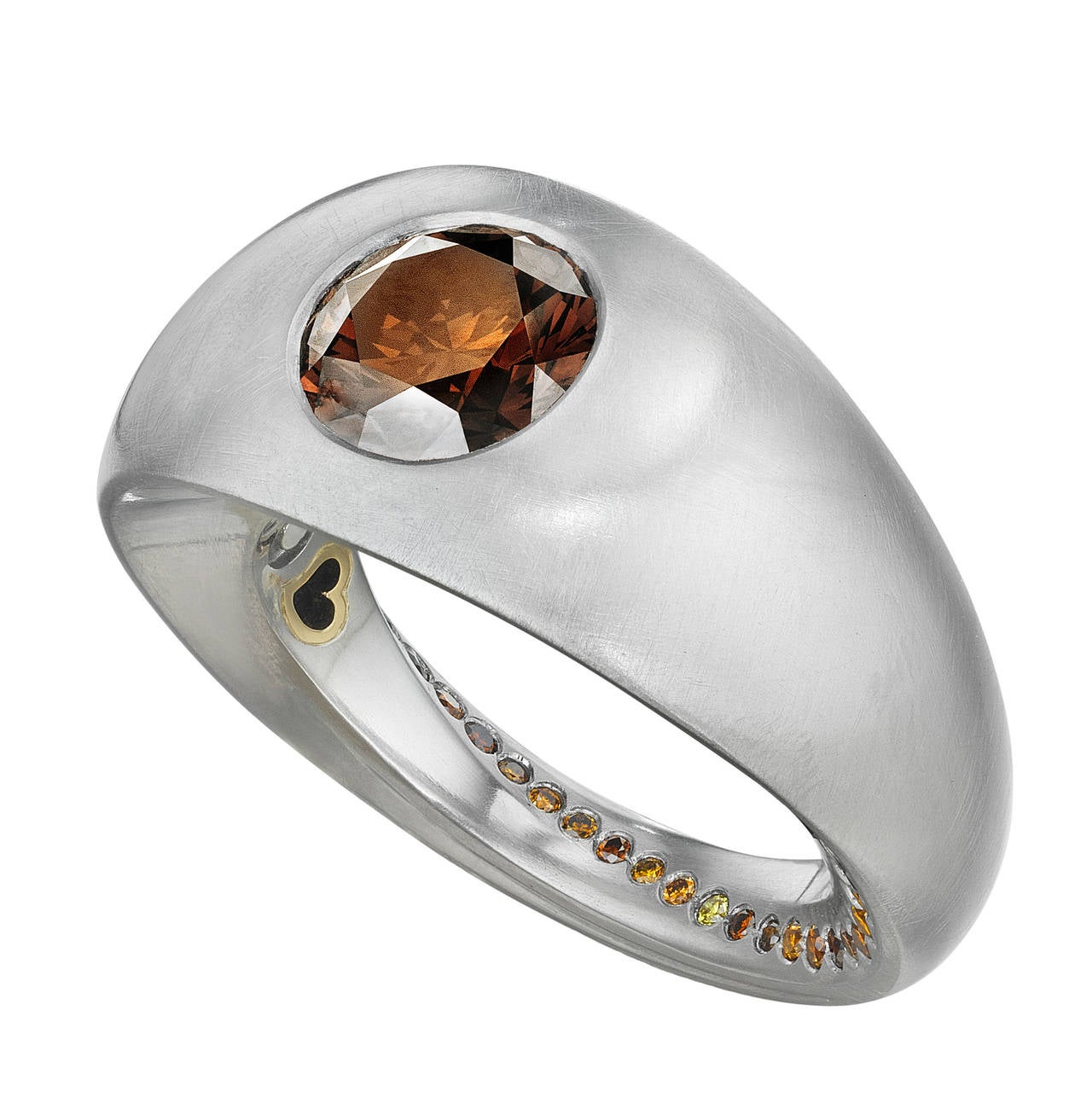 Modern Naomi Sarna Award-Winning Golden Orange Brown Diamond Platinum Ring For Sale