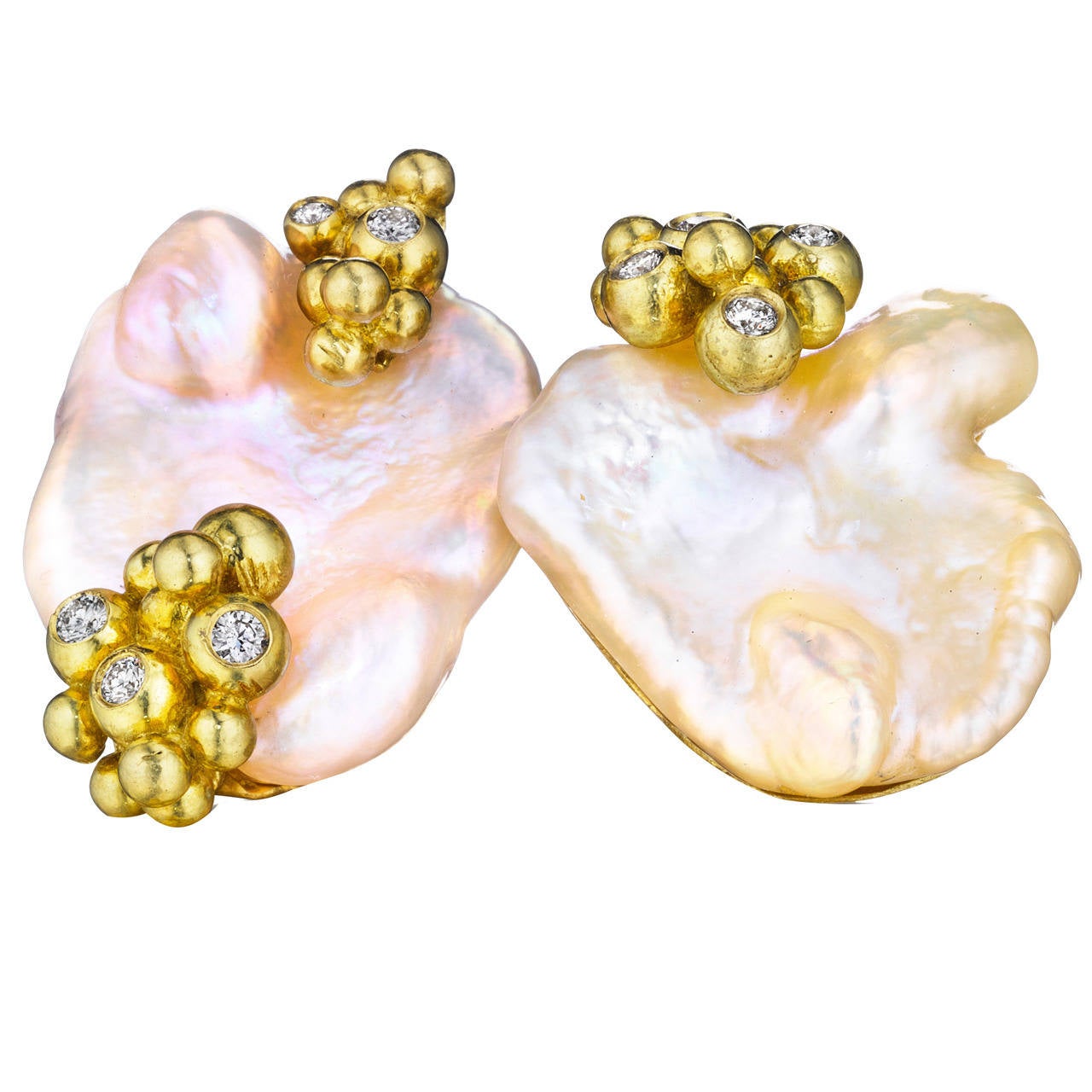 Naomi Sarna Pearl Diamond Gold Earrings For Sale