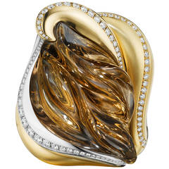Naomi Sarna Smokey Quartz Diamond Gold Ring