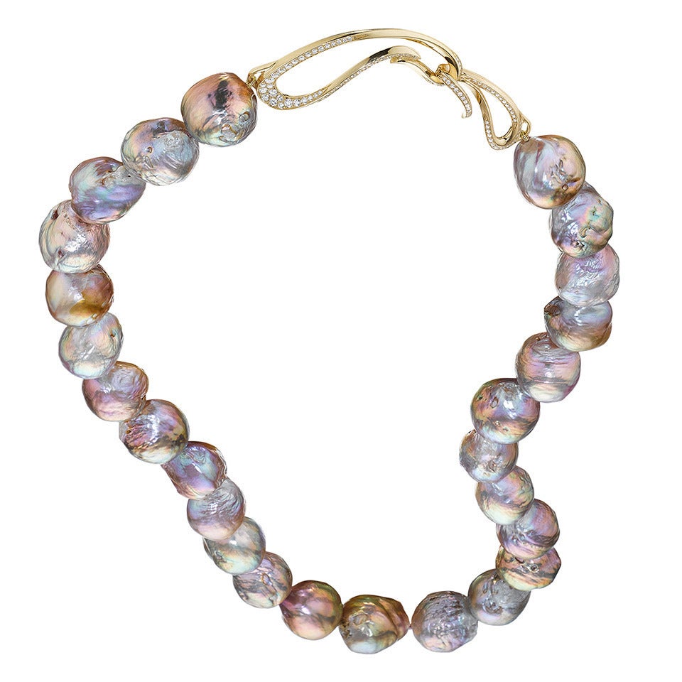 Naomi Sarna Pearl Diamond Gold Necklace