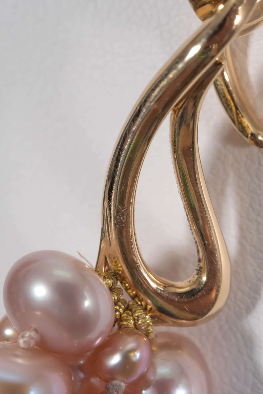 Naomi Sarna Five Strand Pink Pearl Gold Necklace For Sale 5