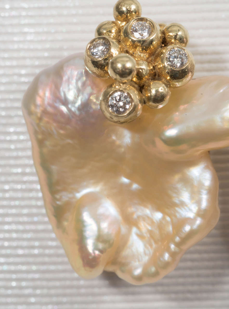 Naomi Sarna Pearl Diamond Gold Earrings For Sale 1
