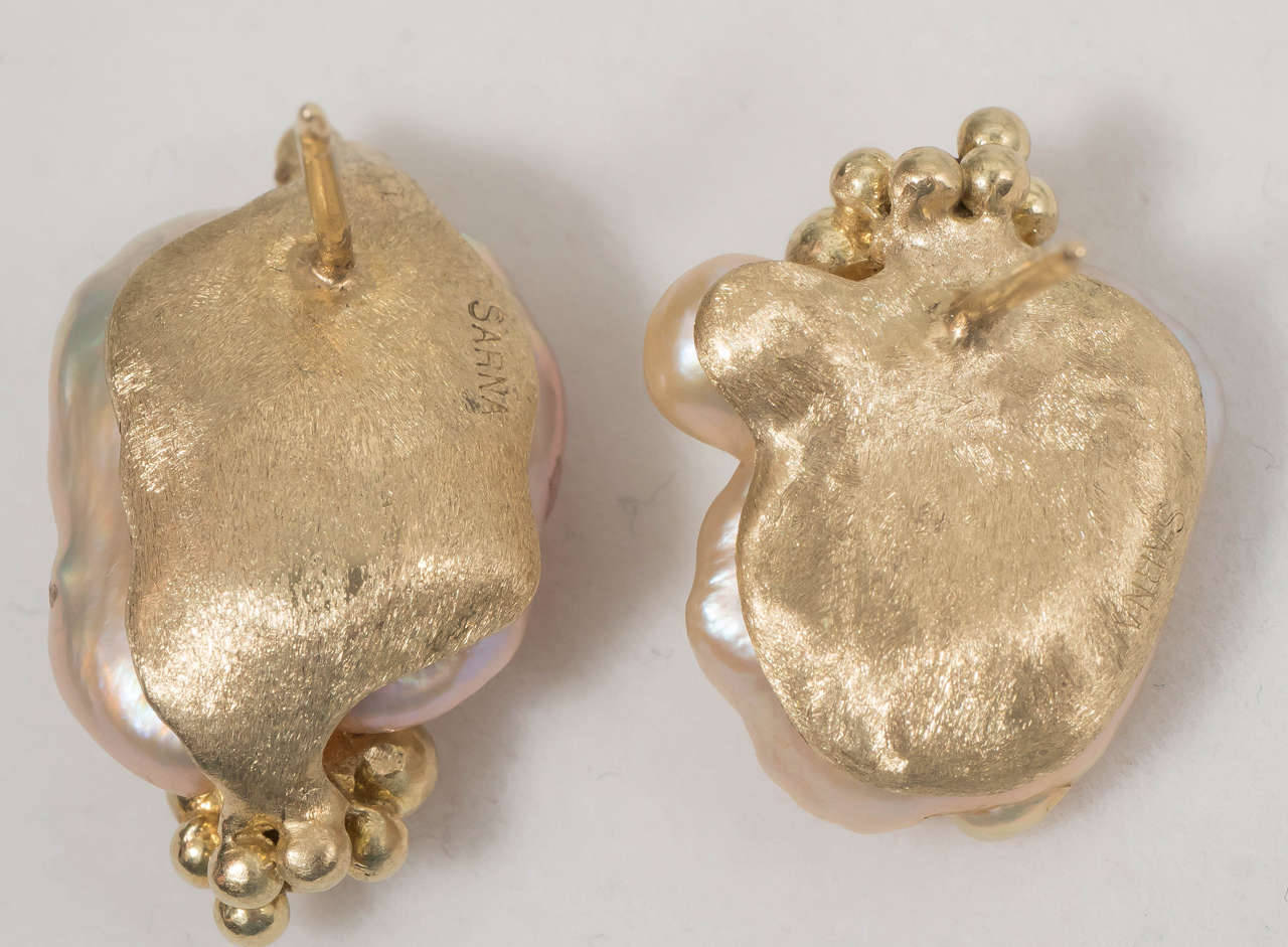 Naomi Sarna Pearl Diamond Gold Earrings For Sale 2
