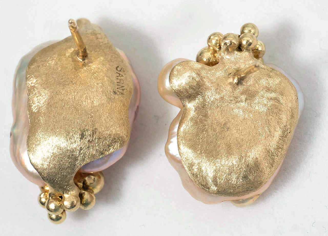 Naomi Sarna Pearl Diamond Gold Earrings For Sale 3