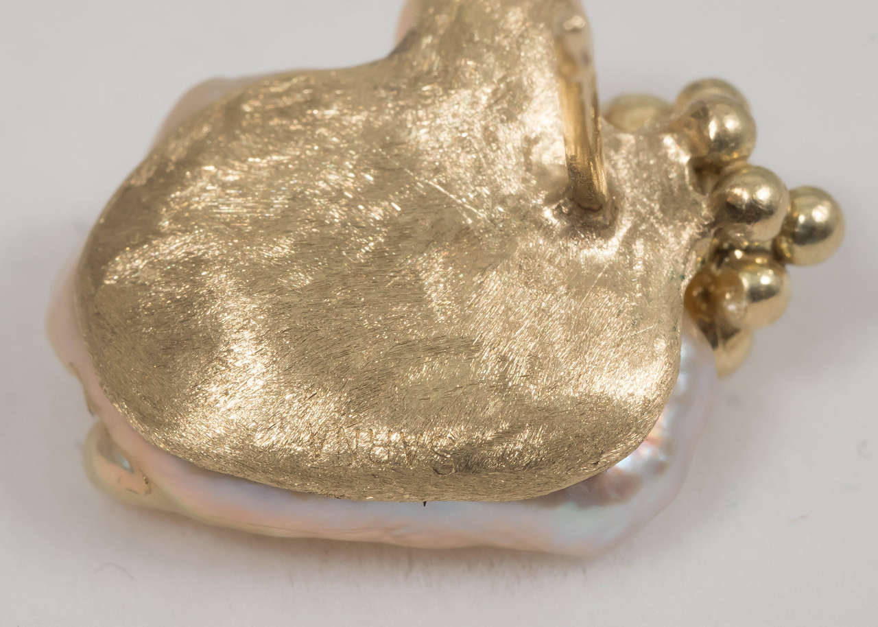 Naomi Sarna Pearl Diamond Gold Earrings For Sale 5
