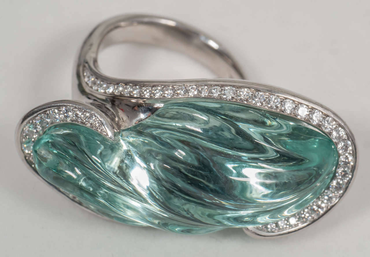Women's Naomi Sarna Award Winning Hand-Carved Topaz Diamond Palladium Ring For Sale