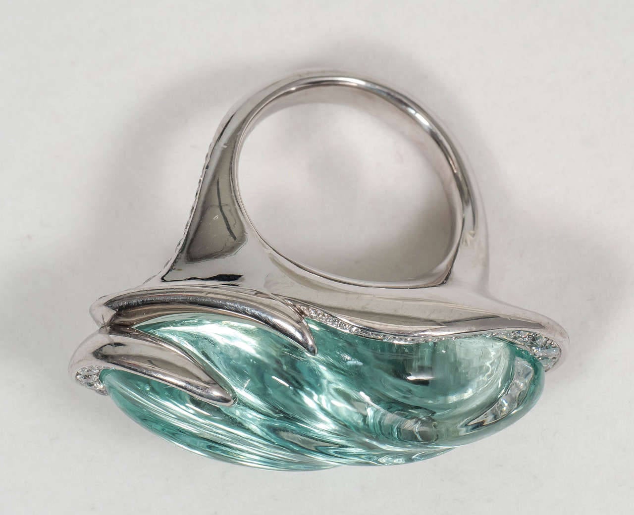 Naomi Sarna Award Winning Hand-Carved Topaz Diamond Palladium Ring For Sale 2