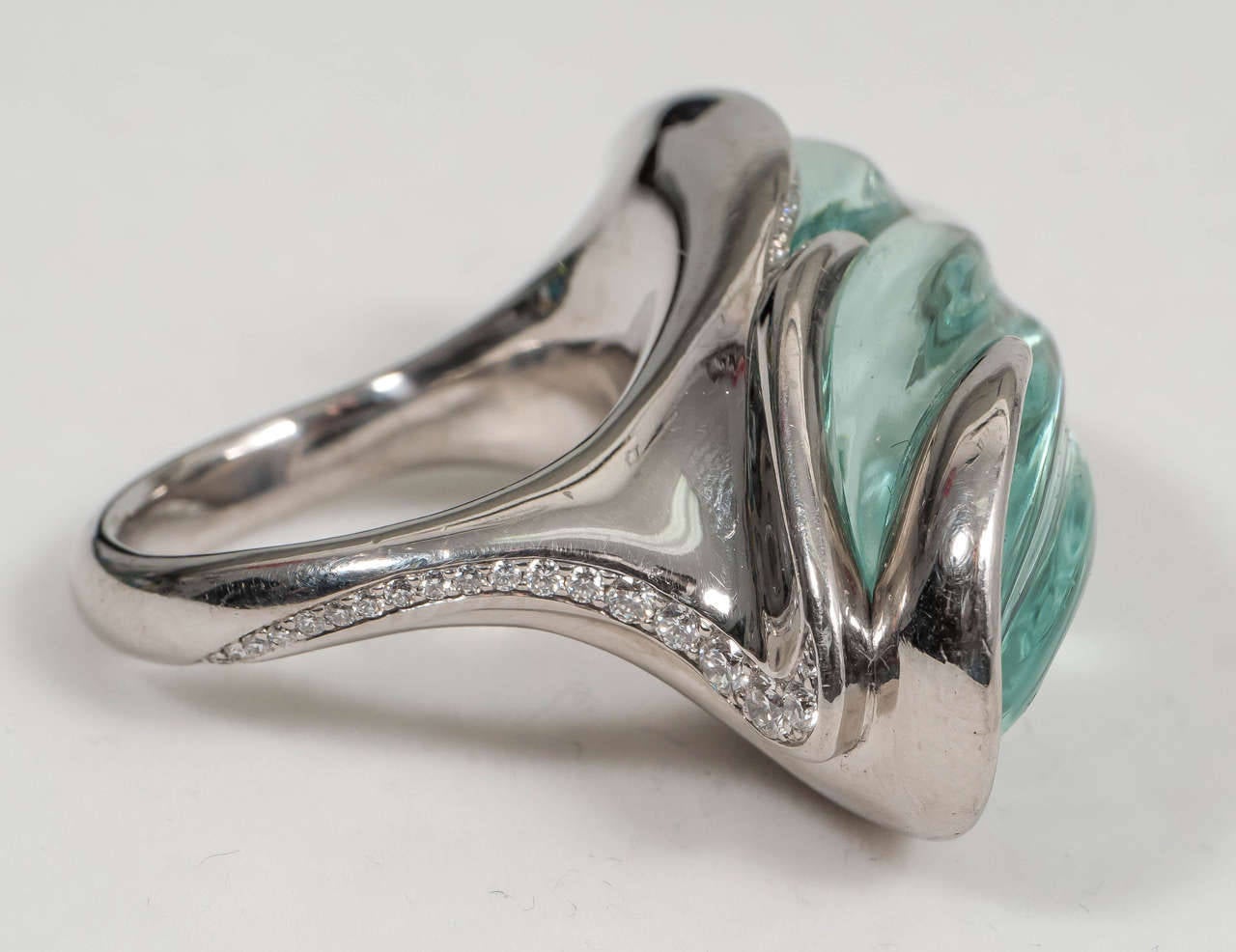 Naomi Sarna Award Winning Hand-Carved Topaz Diamond Palladium Ring For Sale 3