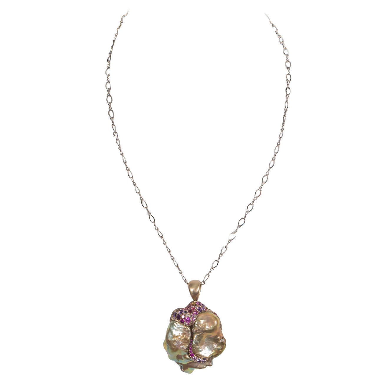 Naomi Sarna Freshwater Pearl Sapphire Diamond Gold Pendant 5