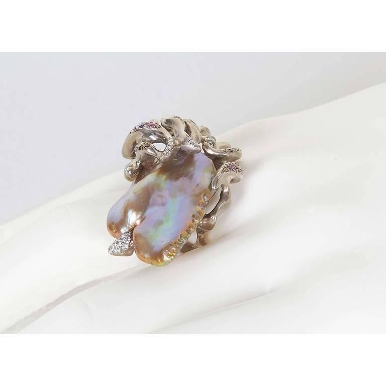 Naomi Sarna Freshwater Pearl Diamond Sapphire Gold Ring 2