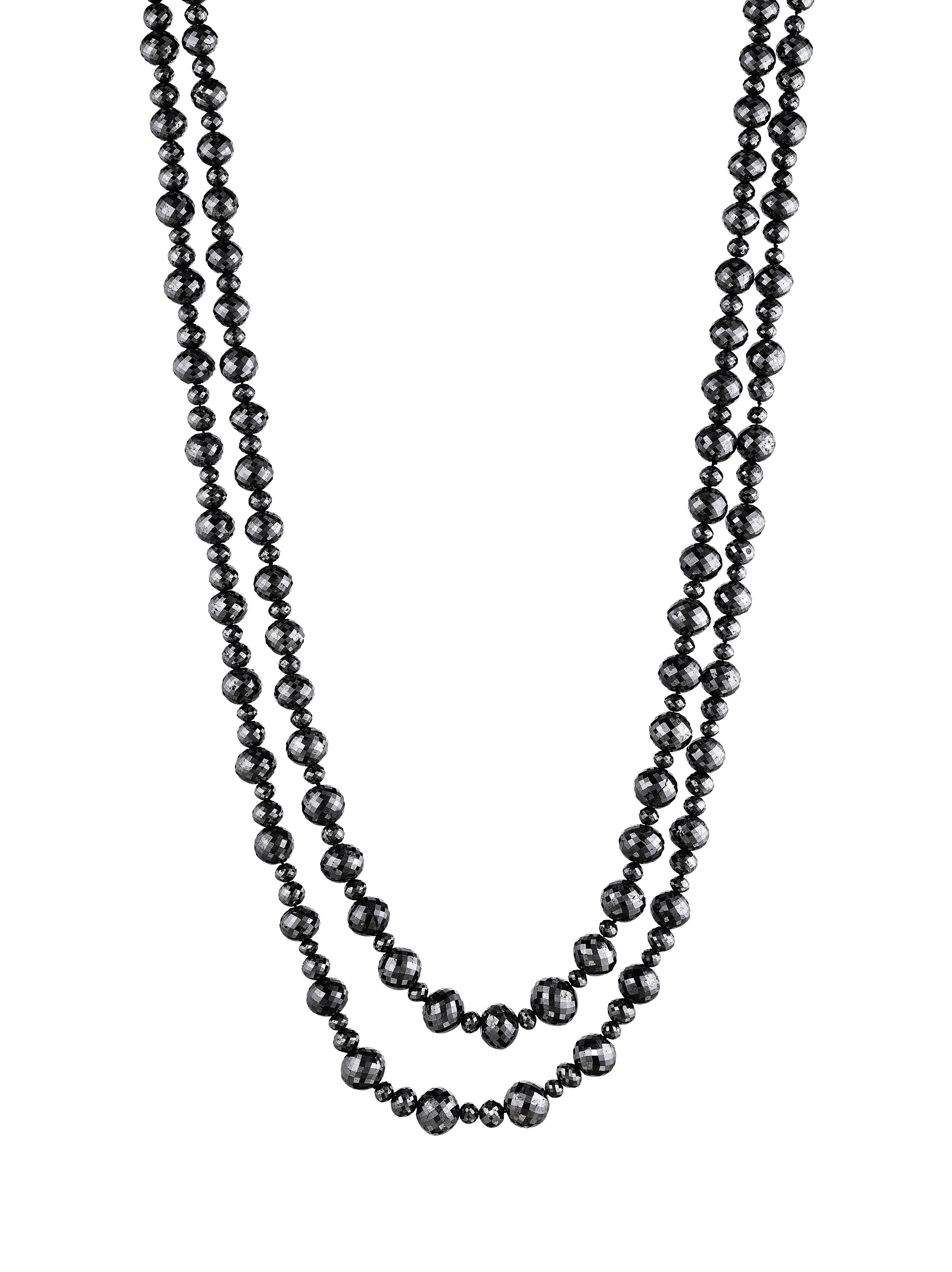 Naomi Sarna Black Diamond Double Strand Necklace with Diamond Gold Clasp In New Condition In New York, NY