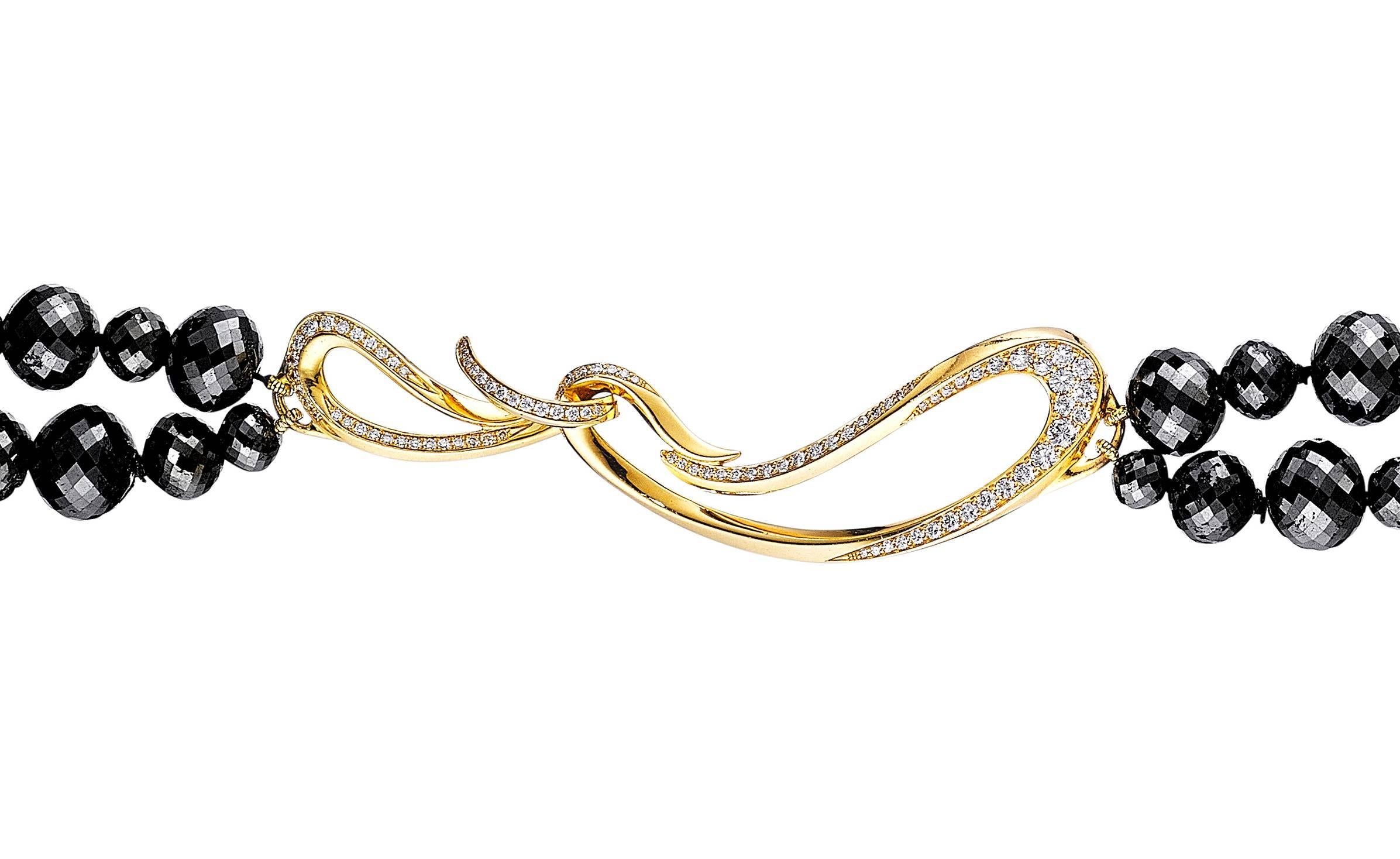 Women's or Men's Naomi Sarna Black Diamond Double Strand Necklace with Diamond Gold Clasp