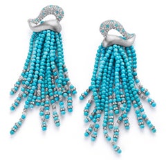 Naomi Sarna Turquoise Diamond Paraiba Tassel Earrings