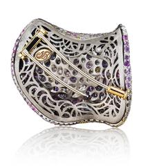 Naomi Sarna Multicolored Sapphire Amethyst Diamond Gold Petal Brooch
