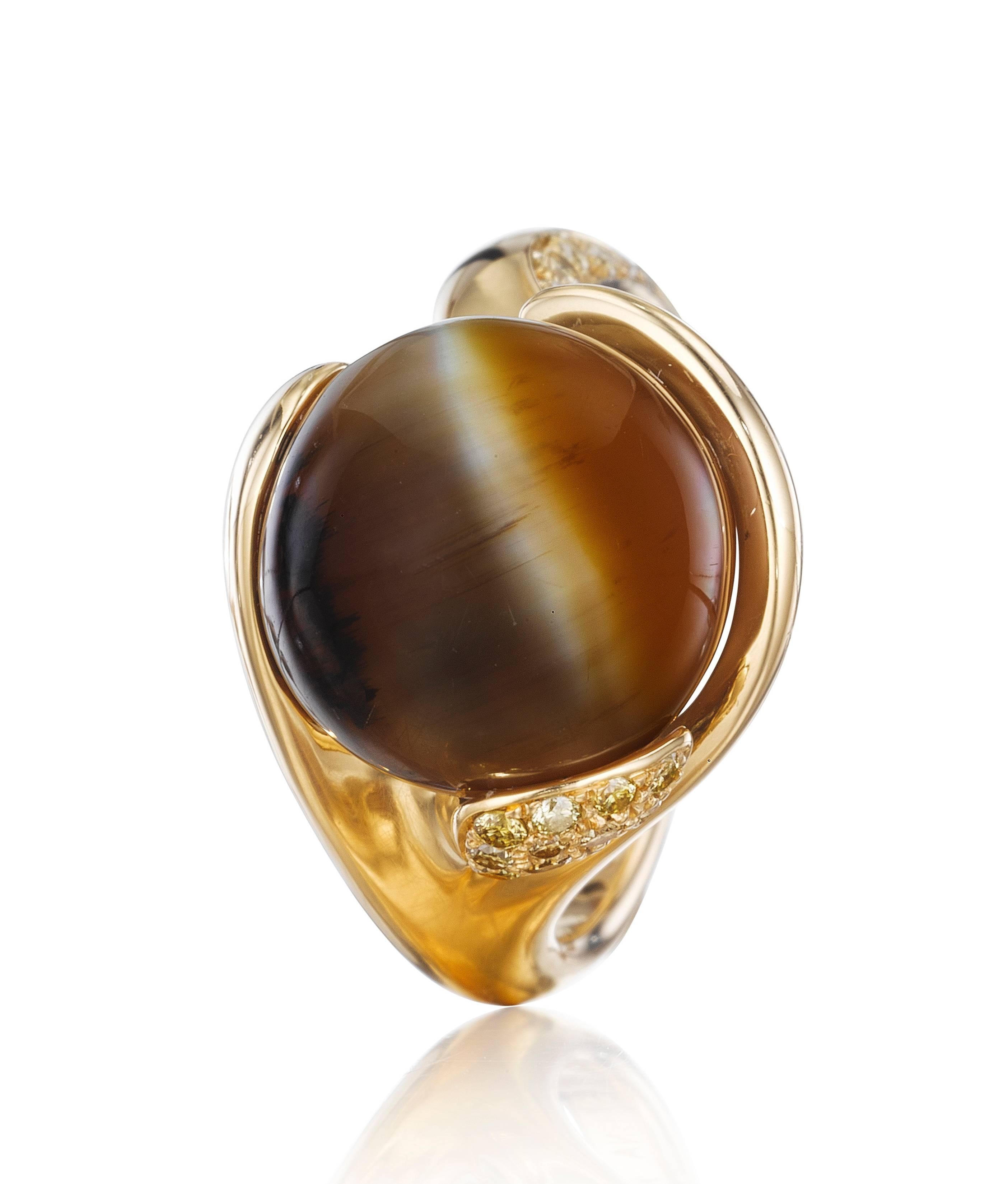 Women's Naomi Sarna Brown Cat's Eye Opal Diamond Gold Ring For Sale