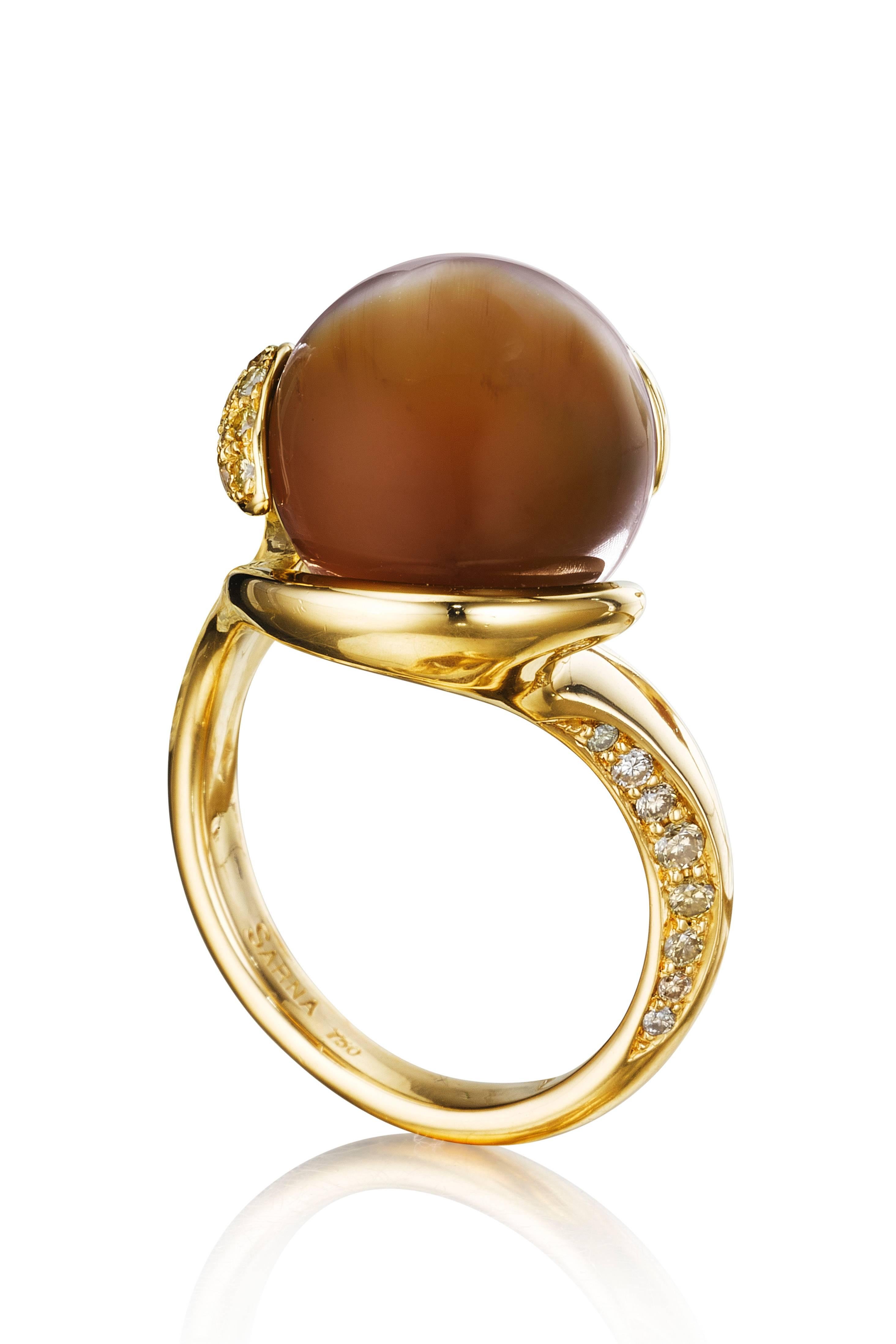 Naomi Sarna Brown Cat's Eye Opal Diamond Gold Ring In New Condition For Sale In New York, NY