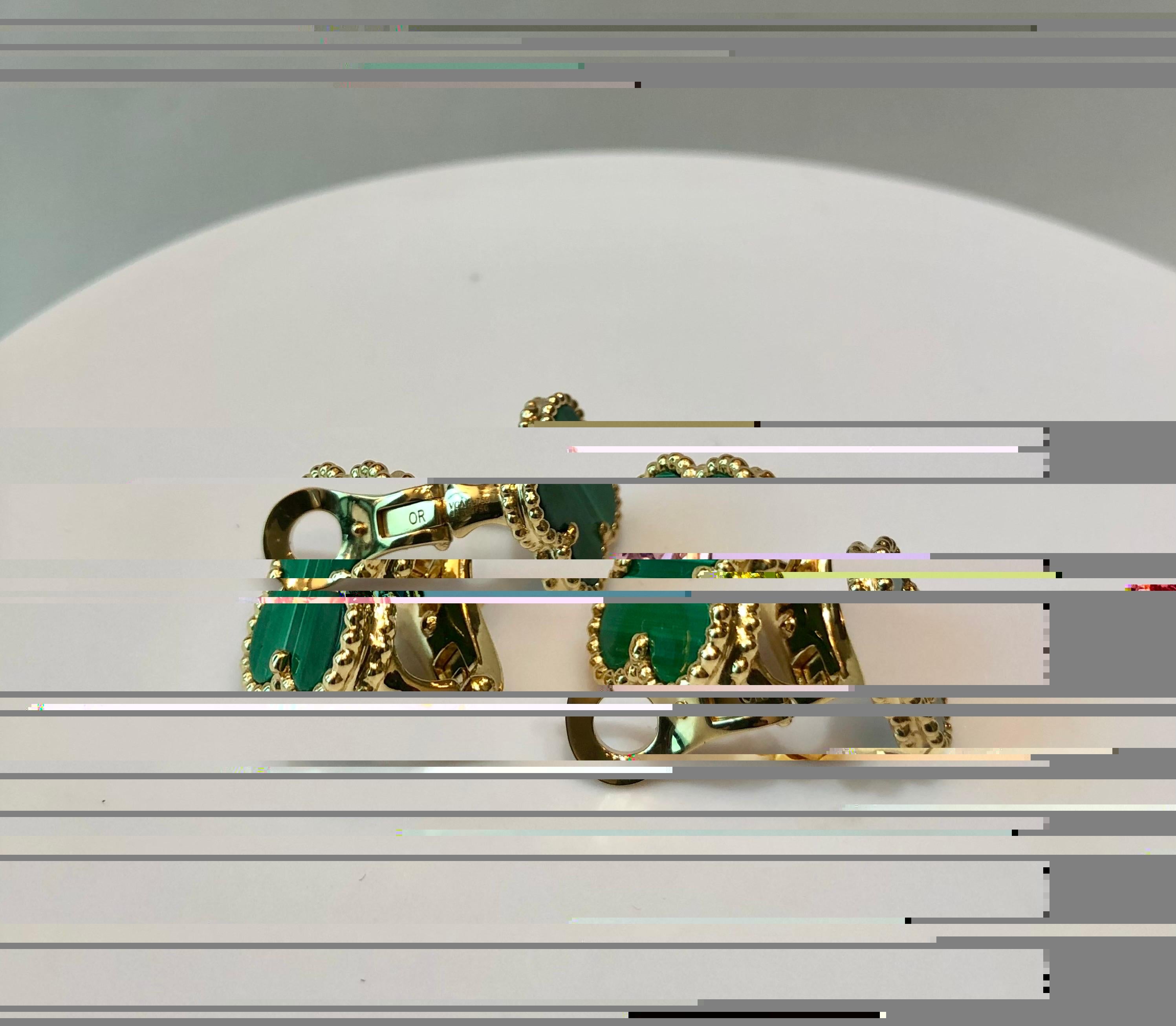 Van Cleef & Arpels Vintage Alhambra Malachite and Yellow Gold Earrings 2