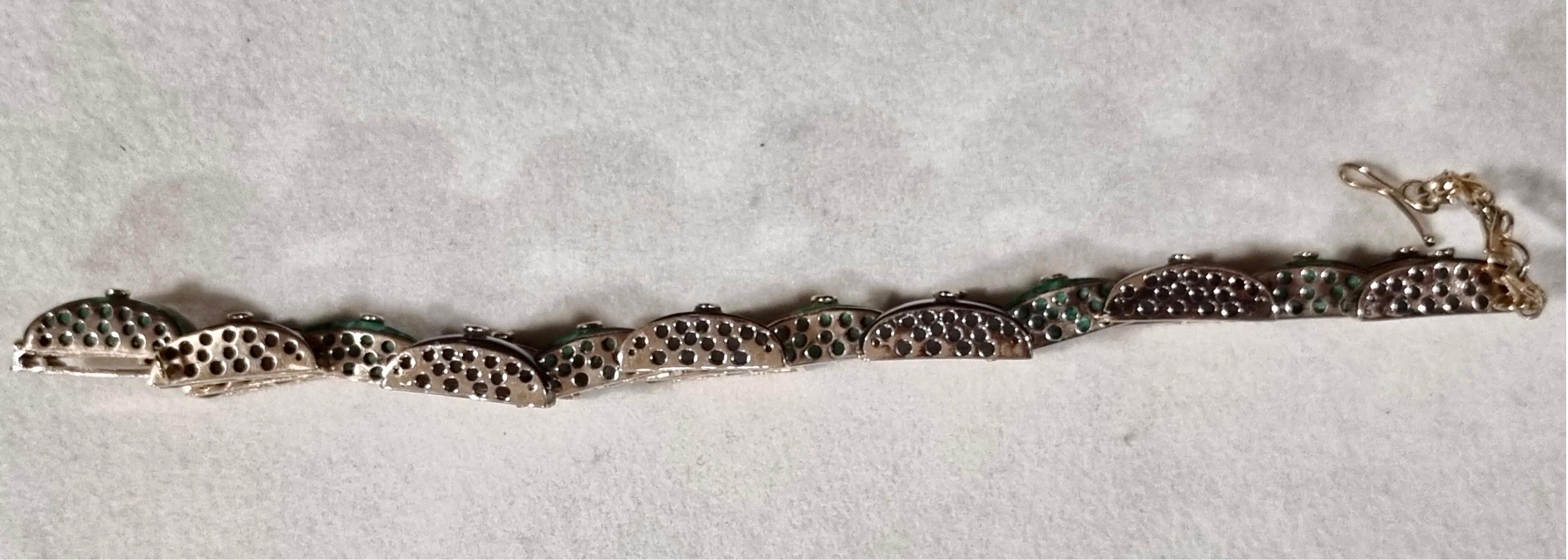 Bracelet Art déco serti de diamants, onyx et malachite en vente 3