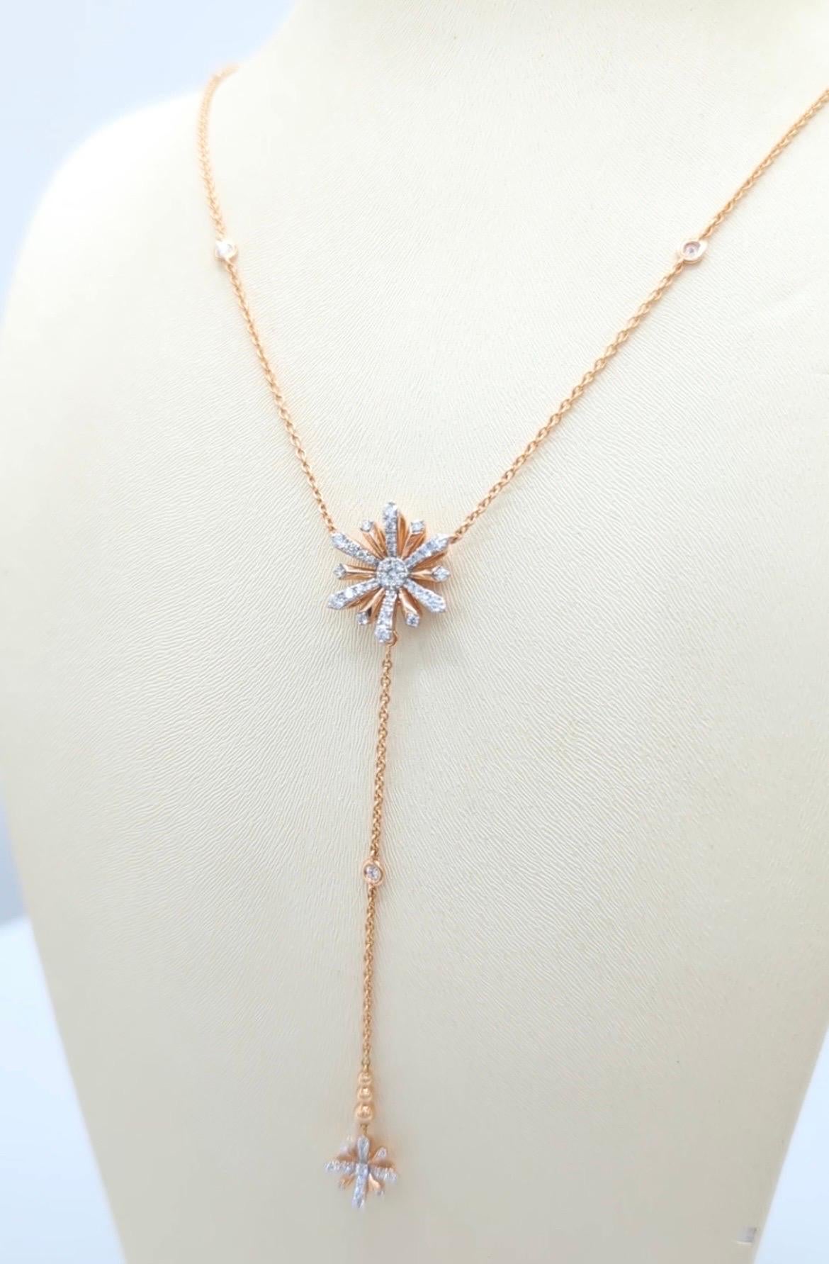 Brilliant Cut Rose Gold and Diamond Edelweiss Sunshine Necklace For Sale