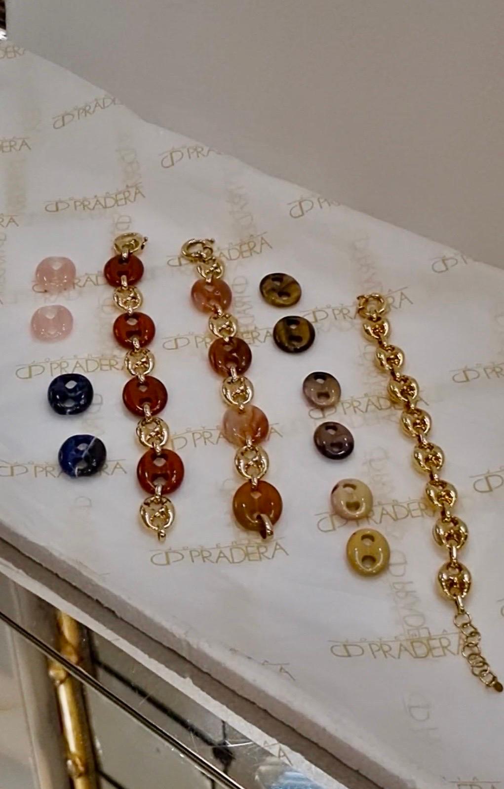 Bracelet nautique à maillons en or jaune massif 18 carats et jaspe rouge intense en vente 2