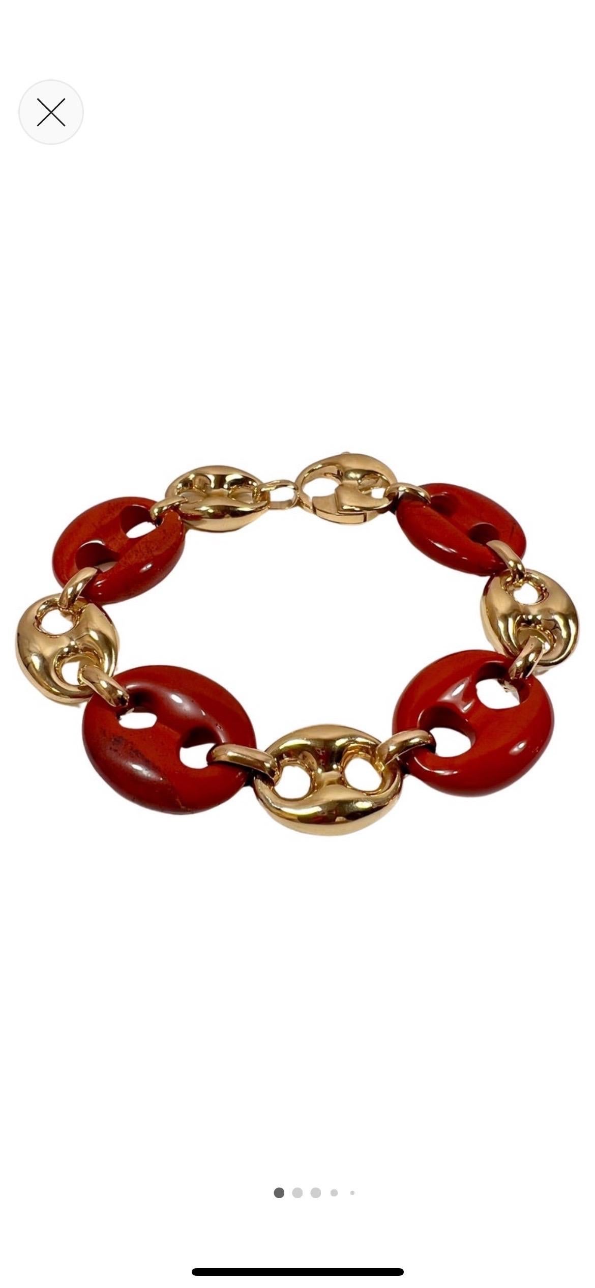 Bracelet à maillons ancre nautique en or jaune massif 18 carats et cornaline rouge en vente 2