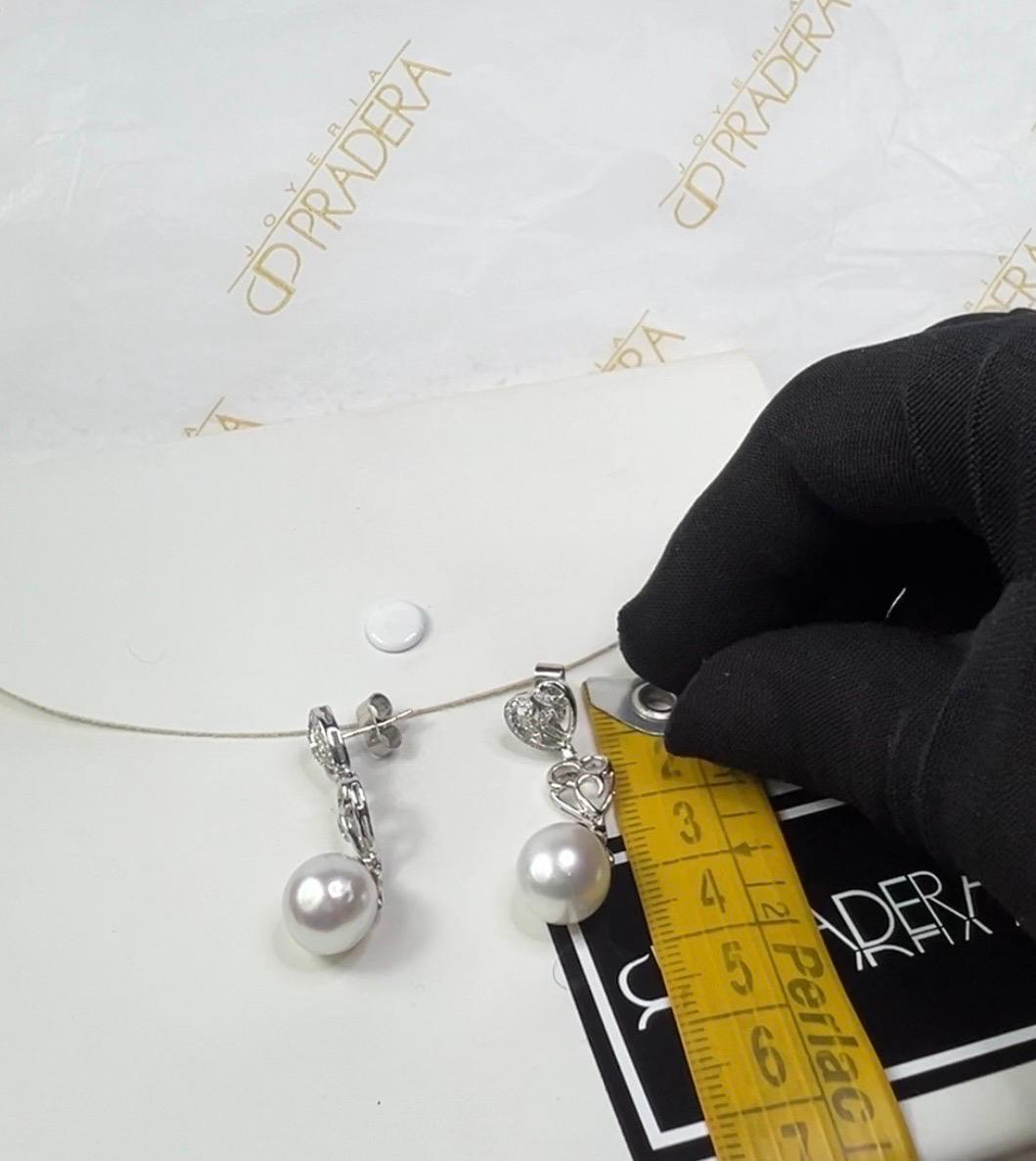 Orecchini da sposa con perle australiane, oro bianco 18 carati e diamanti pavé In condizioni Nuovo in vendita a Bilbao, ES