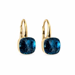 Multifaceted Nudo Blue London Topaz in  18k Gold Dangle Earrings