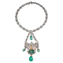Antique 1850s Spanish Romantic  Elizabethan II  140ct Colombian Emeralds Necklace 