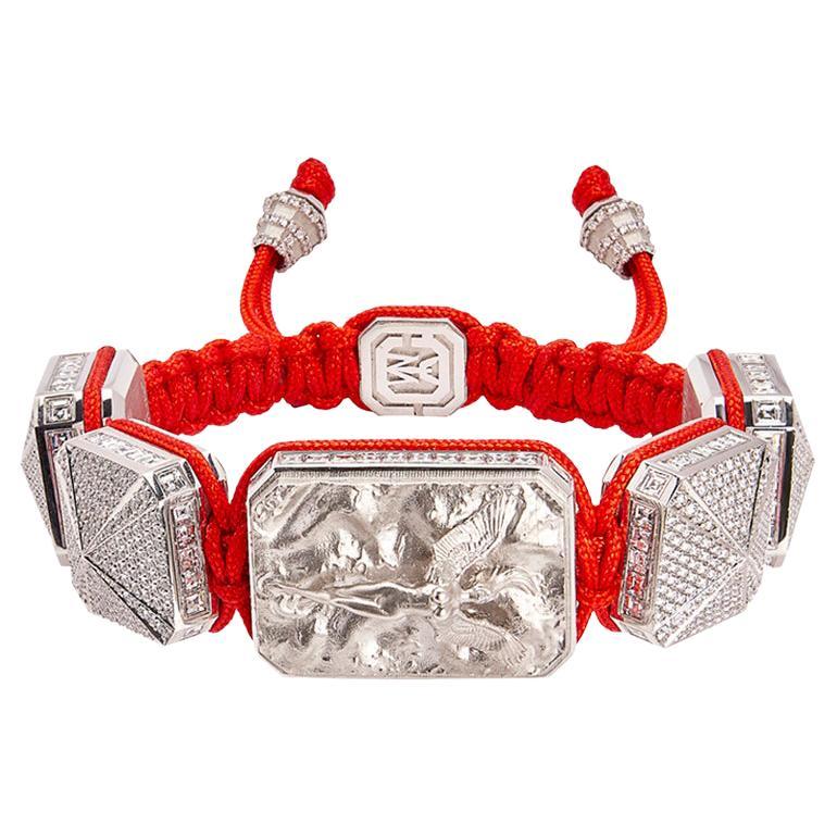 Me & Mylife 3D Microsculpture Diamonds 18k White Gold Bracelet Red Cord For Sale