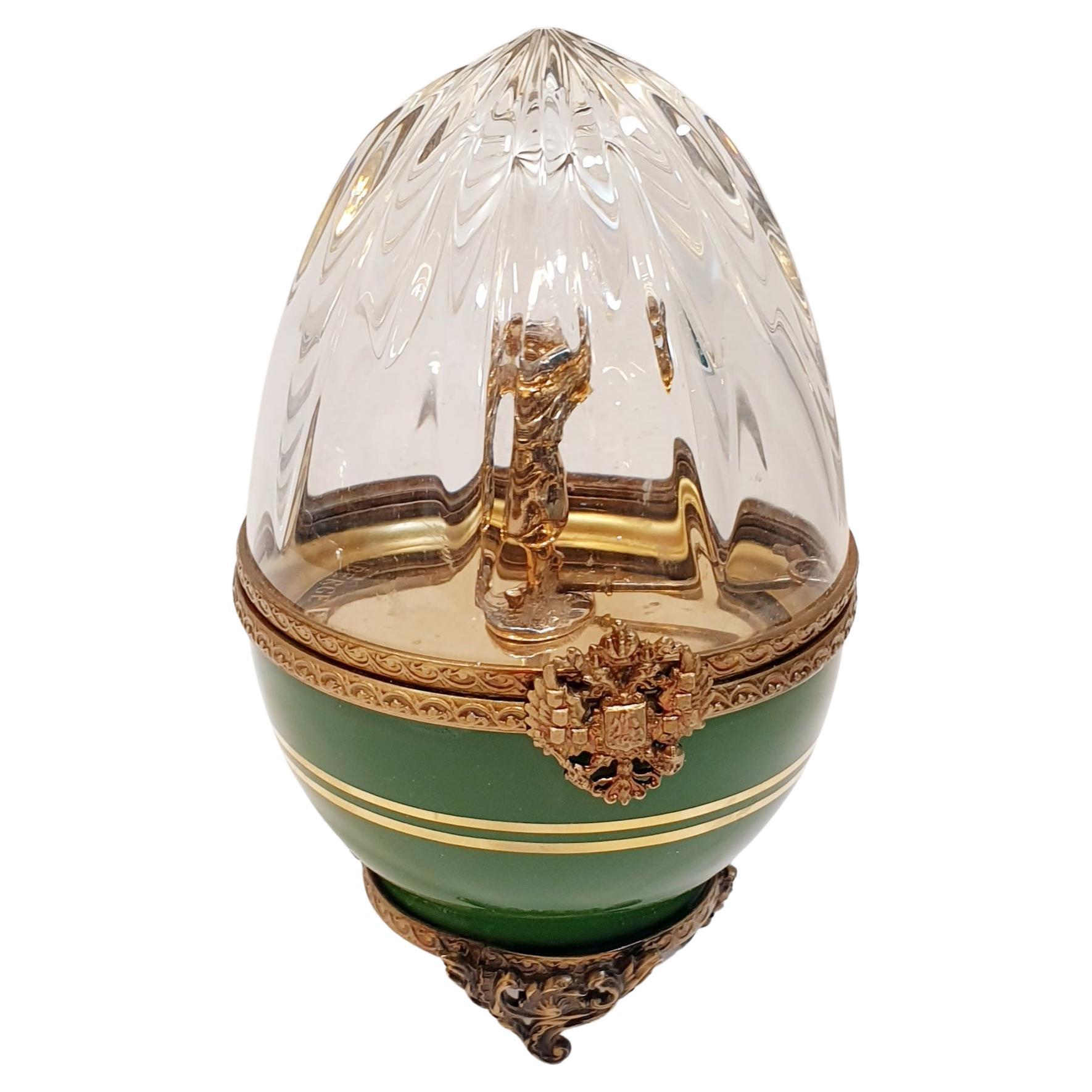 Modern Faberge Crystal Egg Sterling Silver Gold-Plated with Golf Player