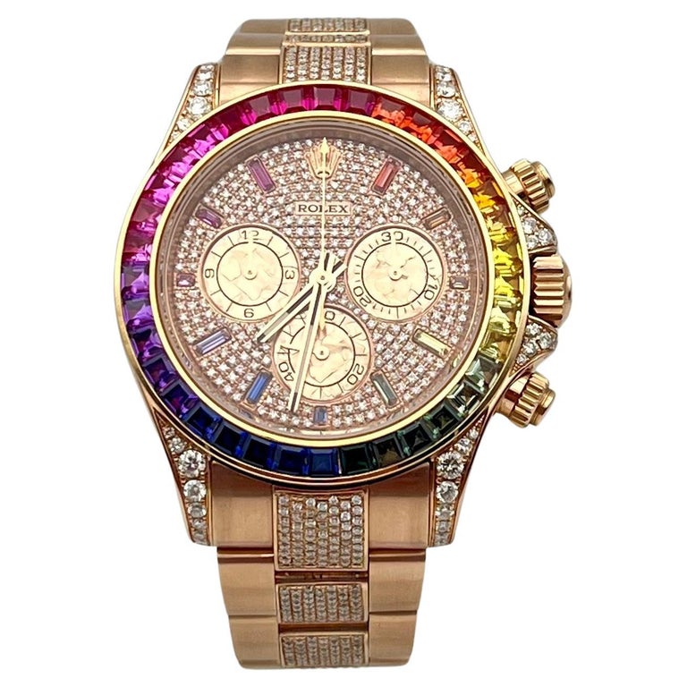 Rolex Cosmograph Daytona Everose arc-en-ciel aftermarket, avec boîte et  papiers 2018. En vente sur 1stDibs | daytona bleu ciel