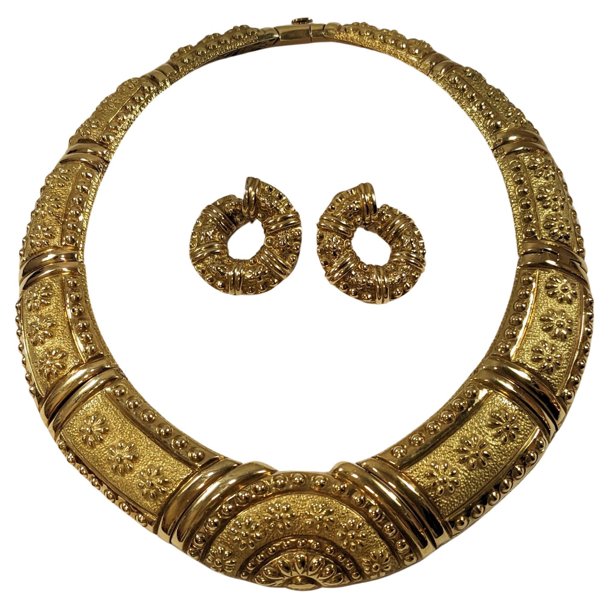 Etruscan Style Necklace and Earrings in 18k Yellow Gold