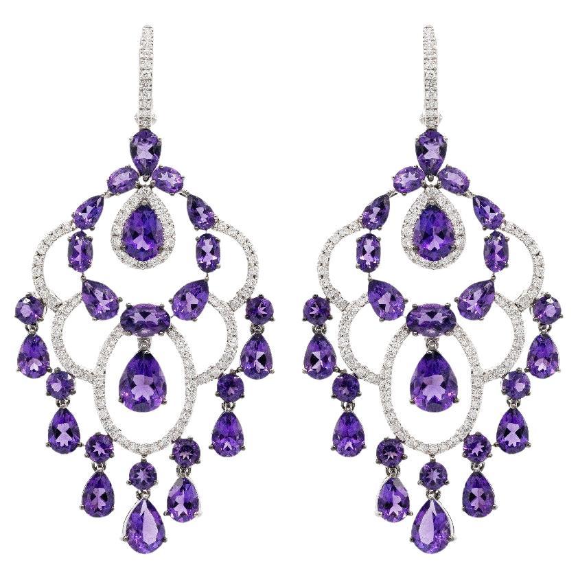 Ohrringe aus 18 Karat Weißgold, Diamanten und Amethyst