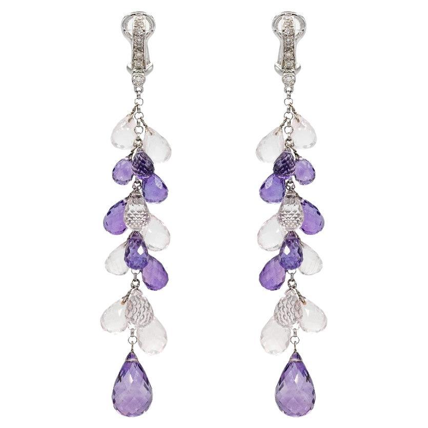 Ohrringe aus 18 Karat Weißgold, Diamanten und Amethyst