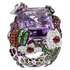 Sapphire, Diamonds , Color Stones & 14K Rose Gold  Ring