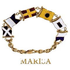 18K Yellow Gold Nautical Flag Bracelet with Fire-Etched Enamel