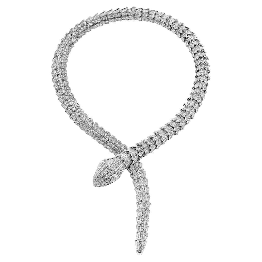 Collana Serpenti di Bulgari Alta Gioielleria in oro bianco 18 carati e 75 carati di diamanti in vendita 2