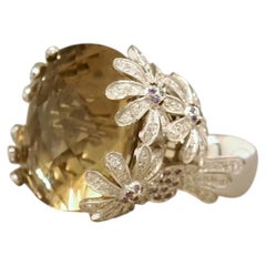 Anello in oro bianco 18K con quarzo fumé e ametiste, con diamanti naturali incastonati