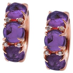 18K Rose Gold Clip-On Earrings with Amethyst & Diamonds by Pradera