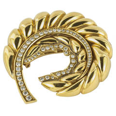 Diamond Gold Feather Brooch